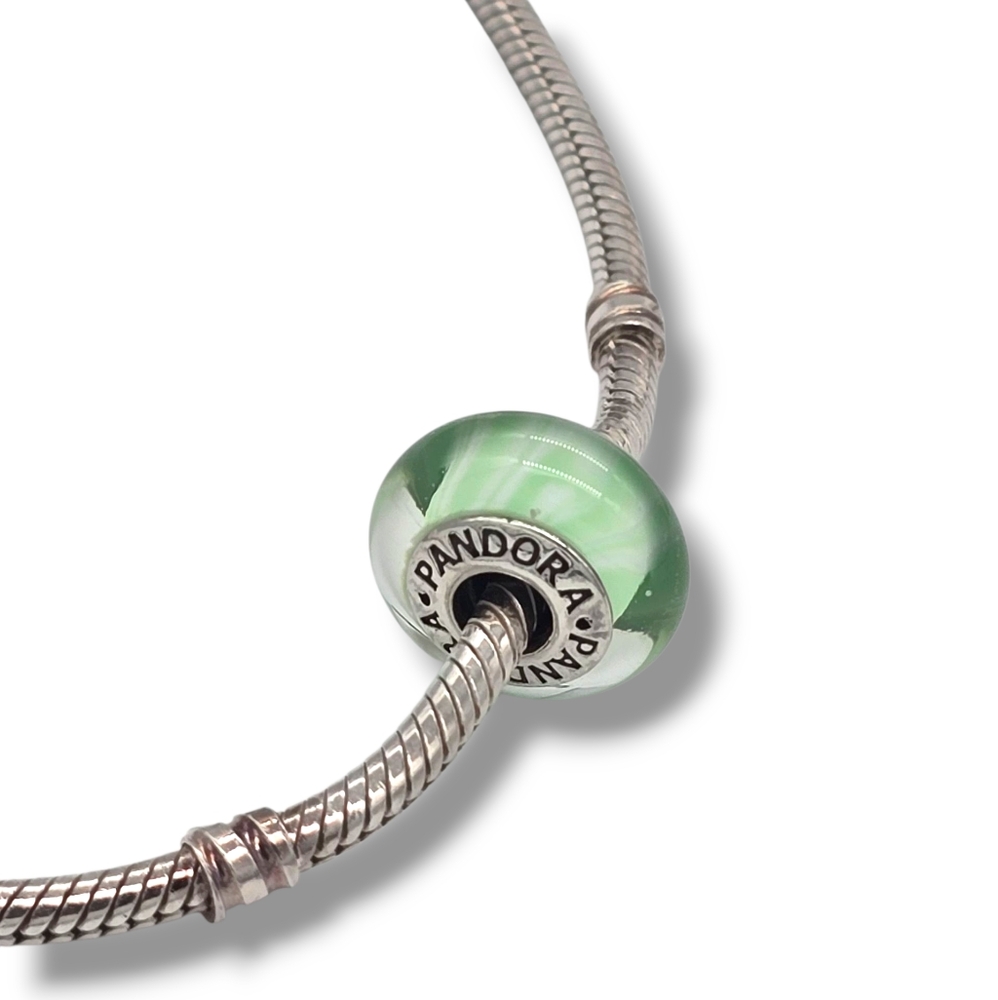 PANDORA Light Aqua/Green Candy Stripes Murano Glass Bead Charm S925 Retired - Picture 4 of 16